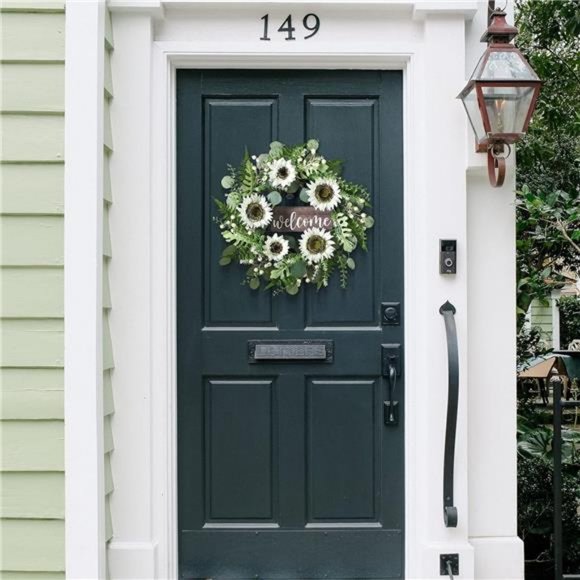 Eucalyptus Wreath for Front Door Sunflower Flowers All Seasons with Welcome Sign - Picture 7 of 7